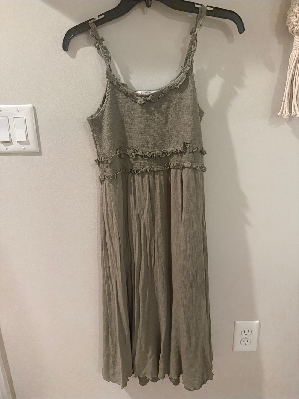 Sleeveless Midi Dress with Ruffle Detail in Olive